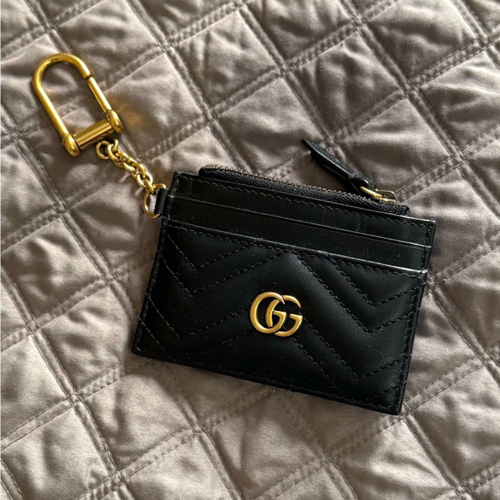Gucci Black Leather Card Holder with Gold GG Logo